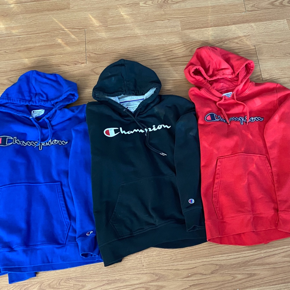Champion Mens Hoodies - Vibrant Blue, Classic Black, Bold Red